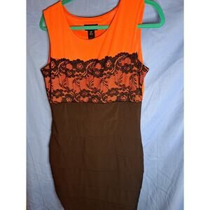 Enfocus Petite Orange and Black Knee Length Dress